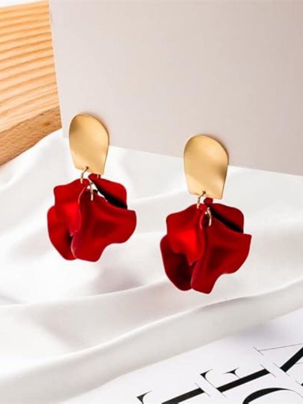 Chic Red Rose Petal Dangle Earrings | Boho Tiered Resin Floral Statement